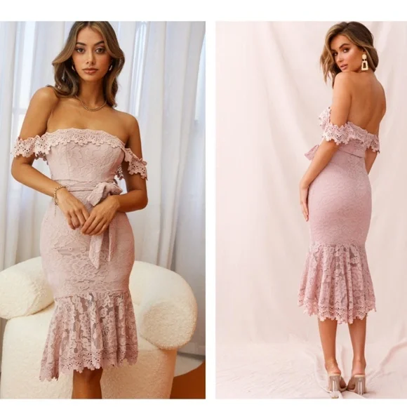 chinese dress ladies Rossi Off-Shoulder Double Ruffle Lace Dress Hot Pink– Selfie Leslie